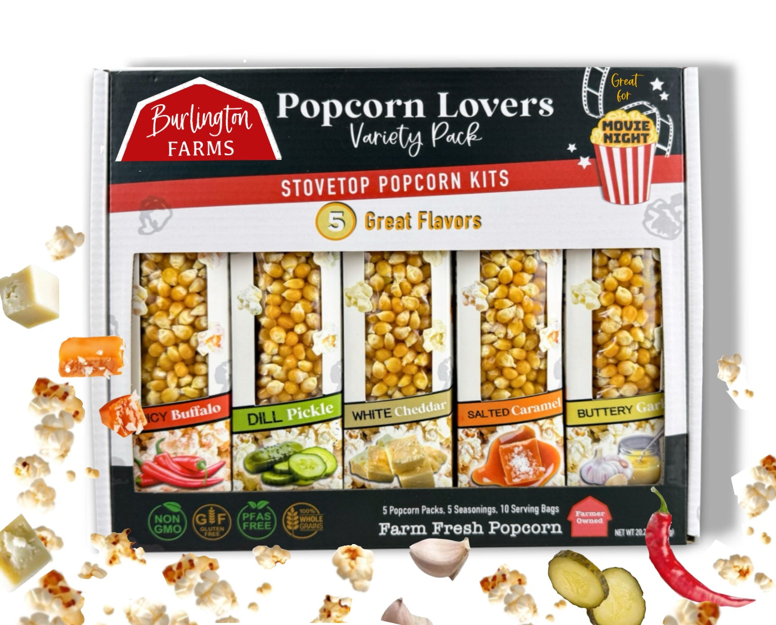 Movie Night Variety Pack - Burlington Farms Stovetop Kernels
