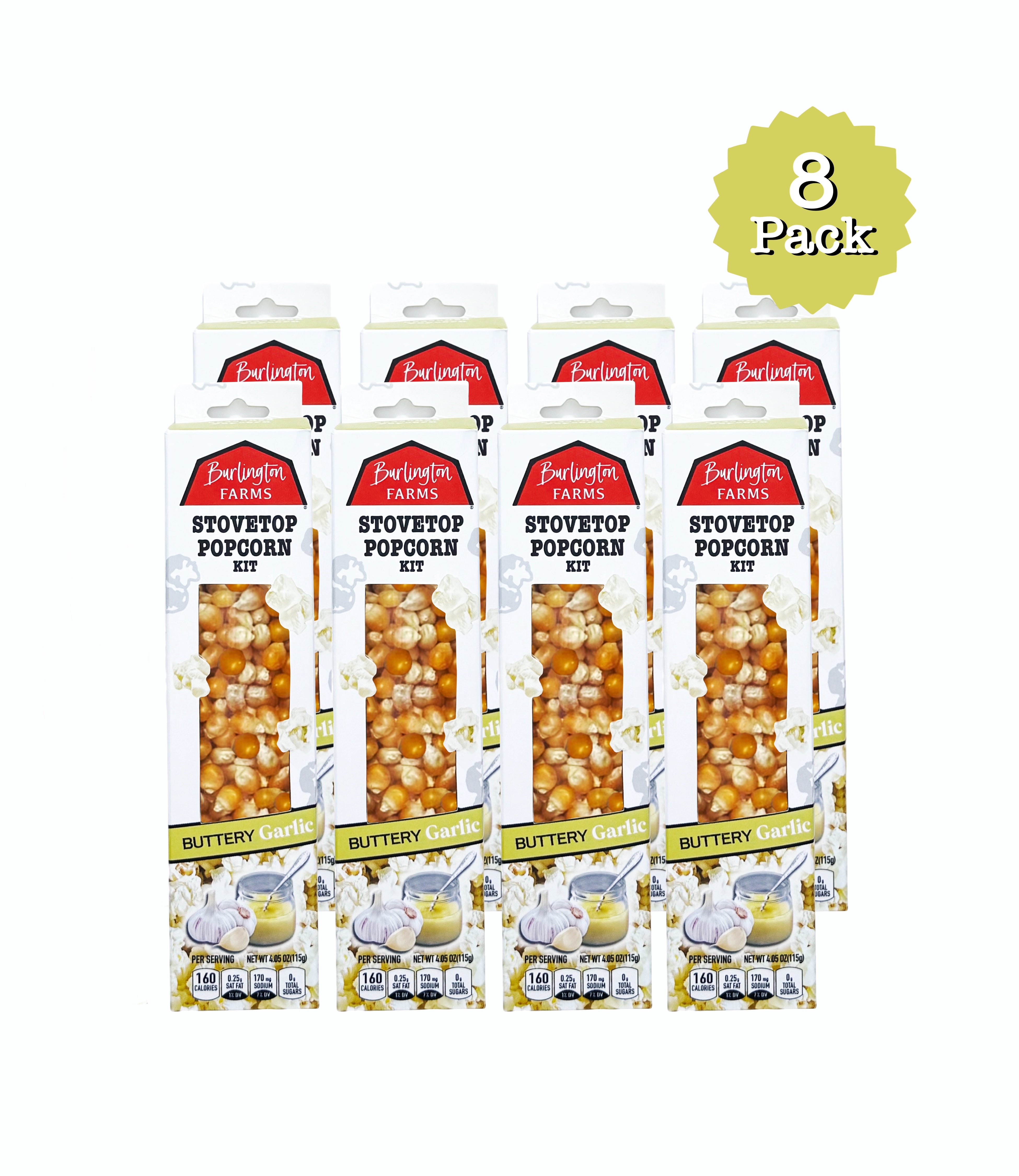 Burlington Farms Stovetop Kernels - Buttery Garlic Seasoning - 8 Count