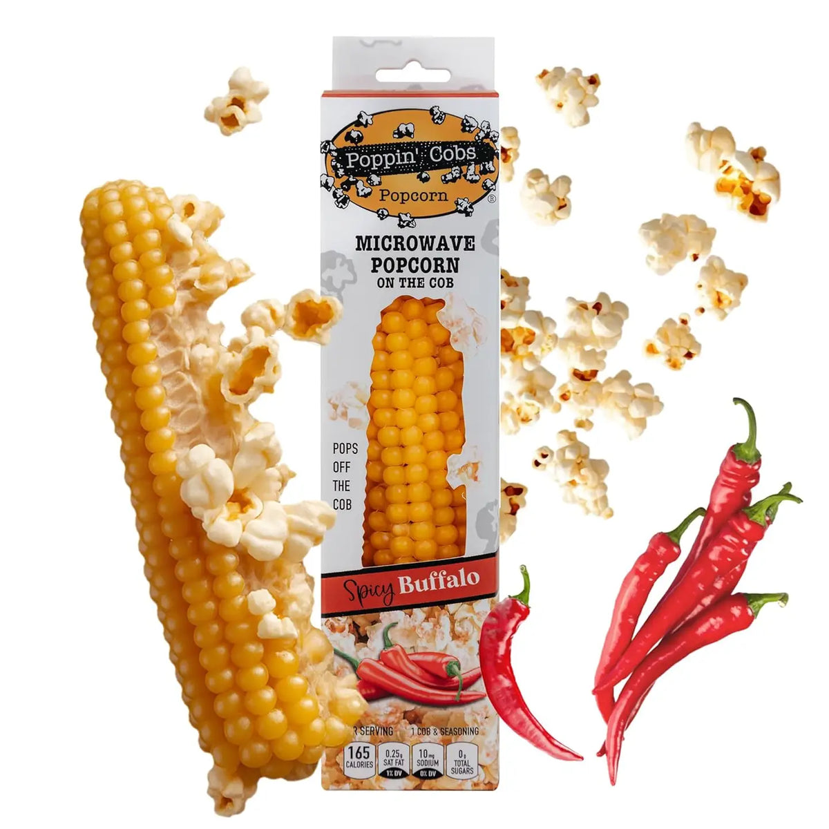 Poppin' Cobs Microwave Popcorn with Spicy Buffalo Seasoning (Pack of 8)