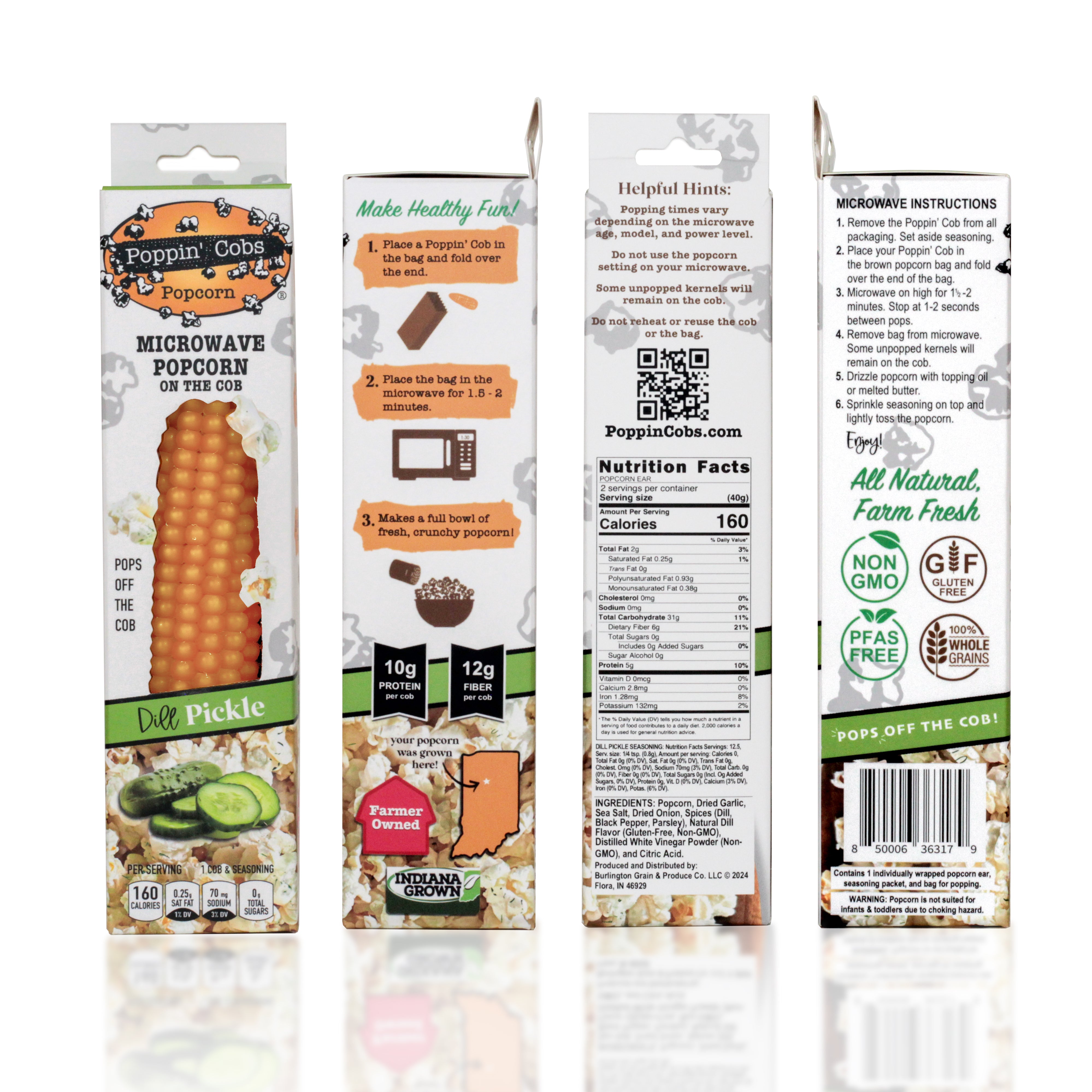 Helpful Hints, Microwave Instructions, and Ingredients on Dill Pickle Poppin' Cobs Popcorn