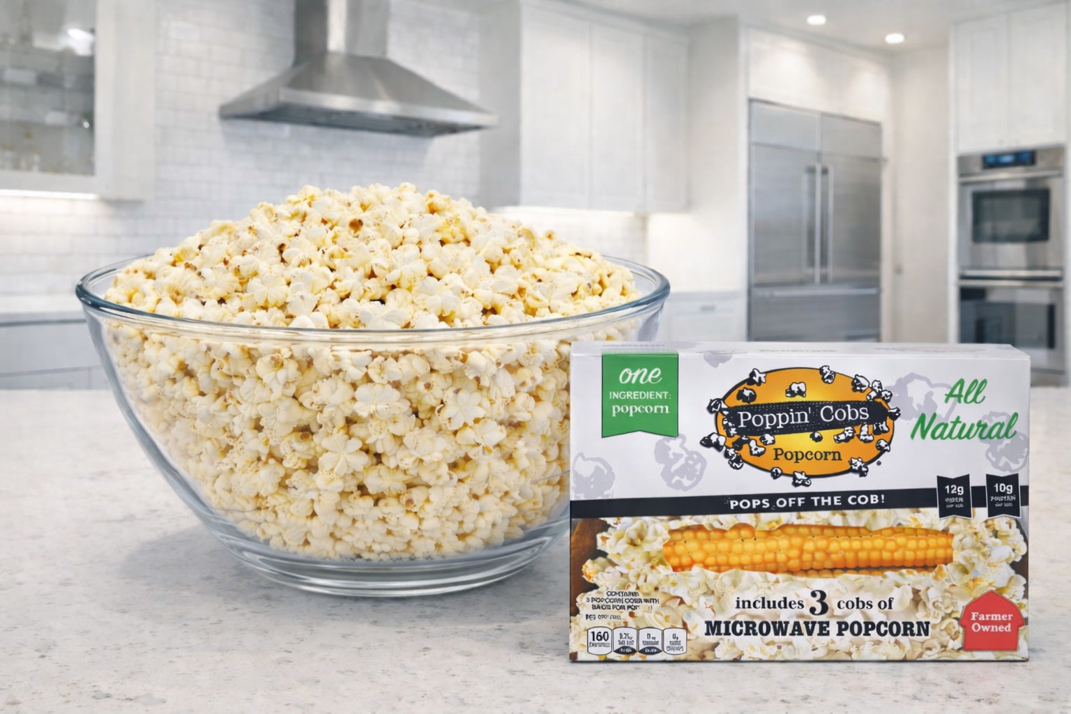 Glass Serving Bowl - With Poppin' Cobs 3-Pack