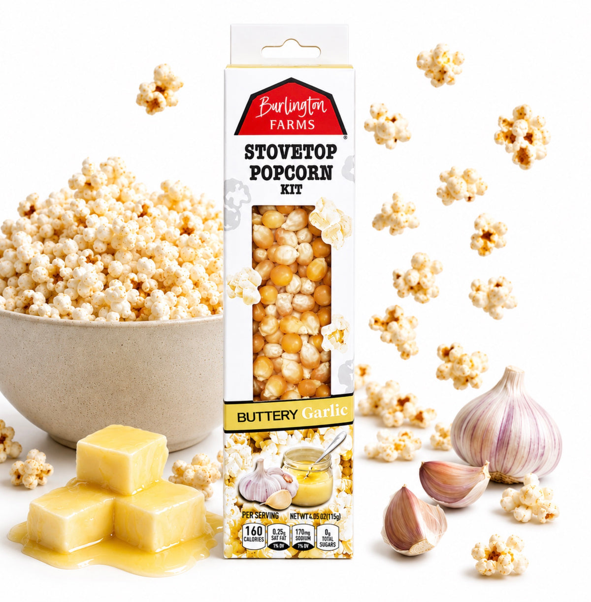 Buttery Garlic Flavored Popcorn - Farm Fresh Stovetop Kernel Kits - 8 Count