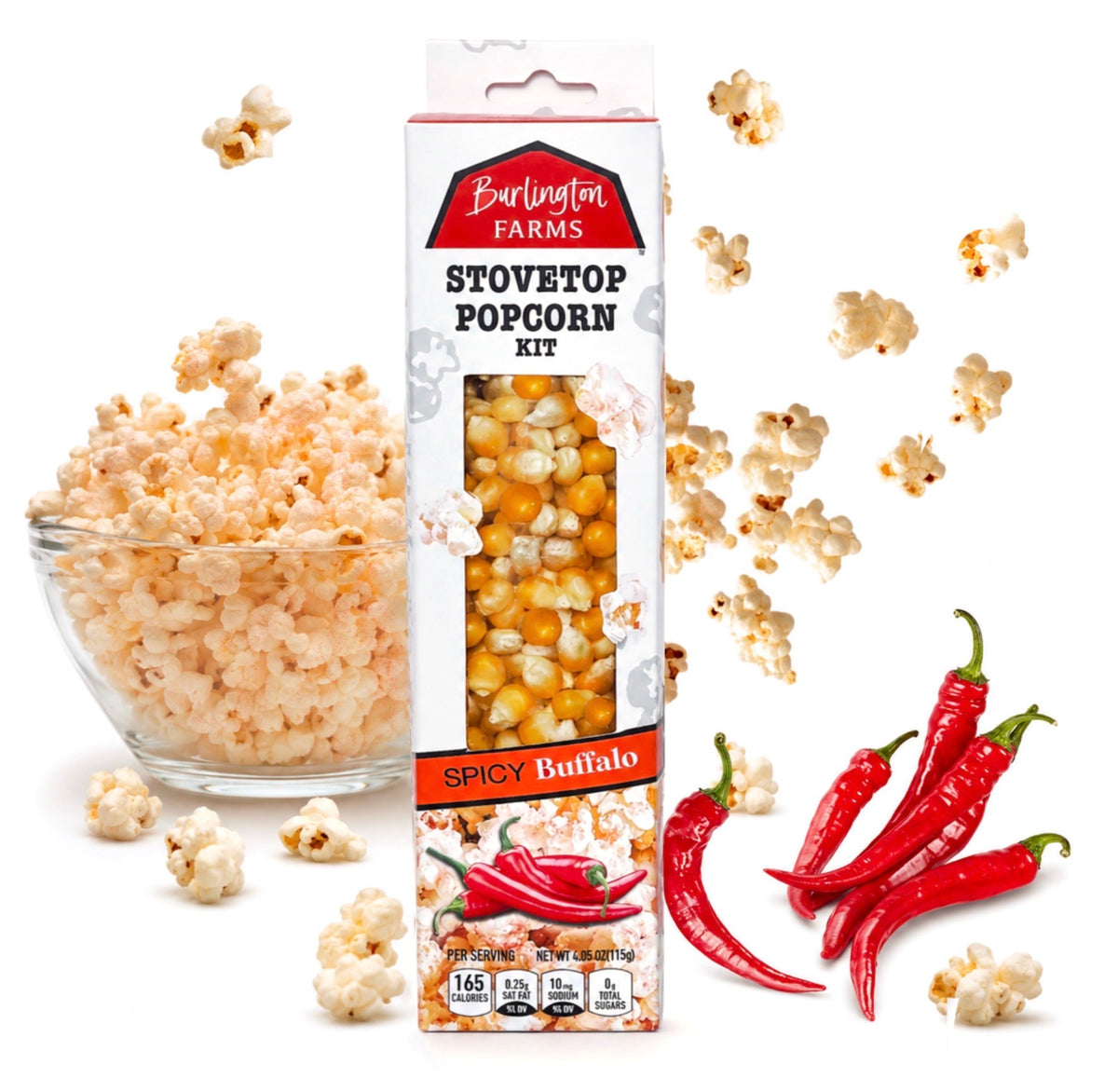 Spicy Buffalo Flavored Popcorn - Farm Fresh Stovetop Kernel Kits - 8 Count