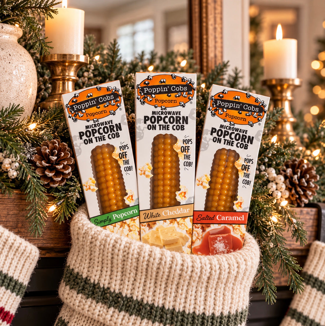 Poppin' Cobs Microwave Popcorn with Salted Caramel Seasoning (Pack of 8)