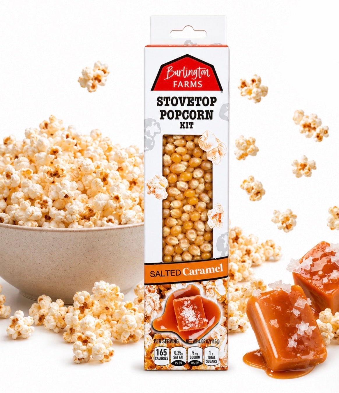 Salted Caramel Flavored Popcorn - Farm Fresh Stovetop Kernel Kits - 8 Count