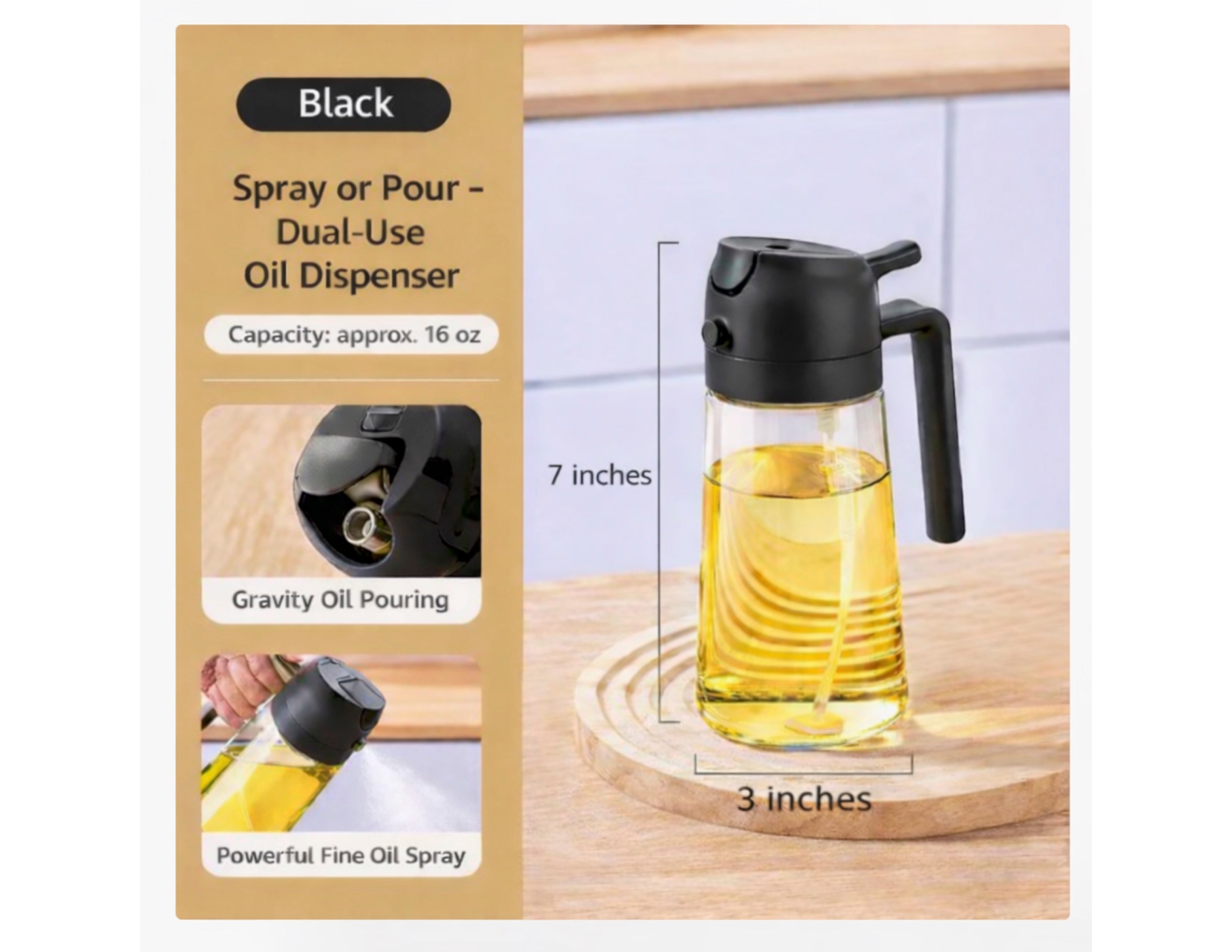 Glass Oil Sprayer - 2 in 1 Spray Bottle and Pour Bottle