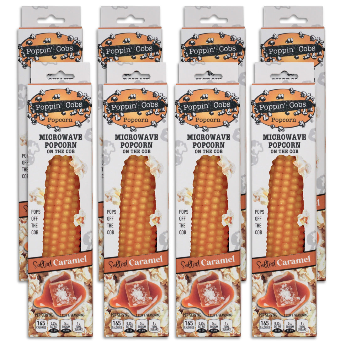 Poppin' Cobs Microwave Popcorn with Salted Caramel Seasoning (Pack of 8)