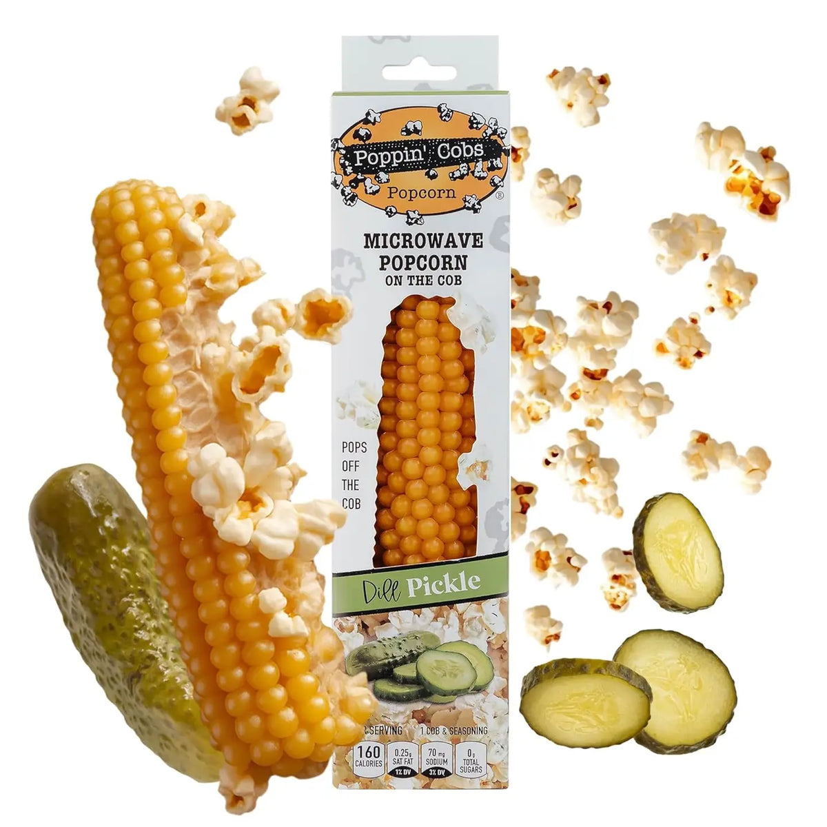 Poppin' Cobs Microwave Popcorn with Dill Pickle Seasoning (Pack of 8)