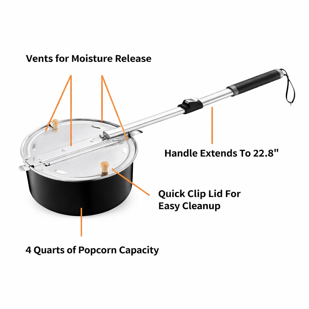Retractable Campfire Popcorn Popper - With Burlington Farms Stovetop Kernels