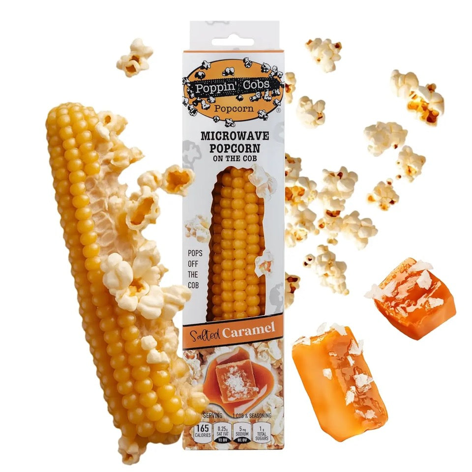 Poppin' Cobs Microwave Popcorn with Salted Caramel Seasoning (Pack of 8)