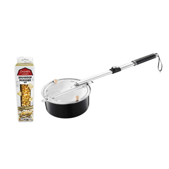 Retractable Campfire Popcorn Popper - With Burlington Farms Stovetop Kernels