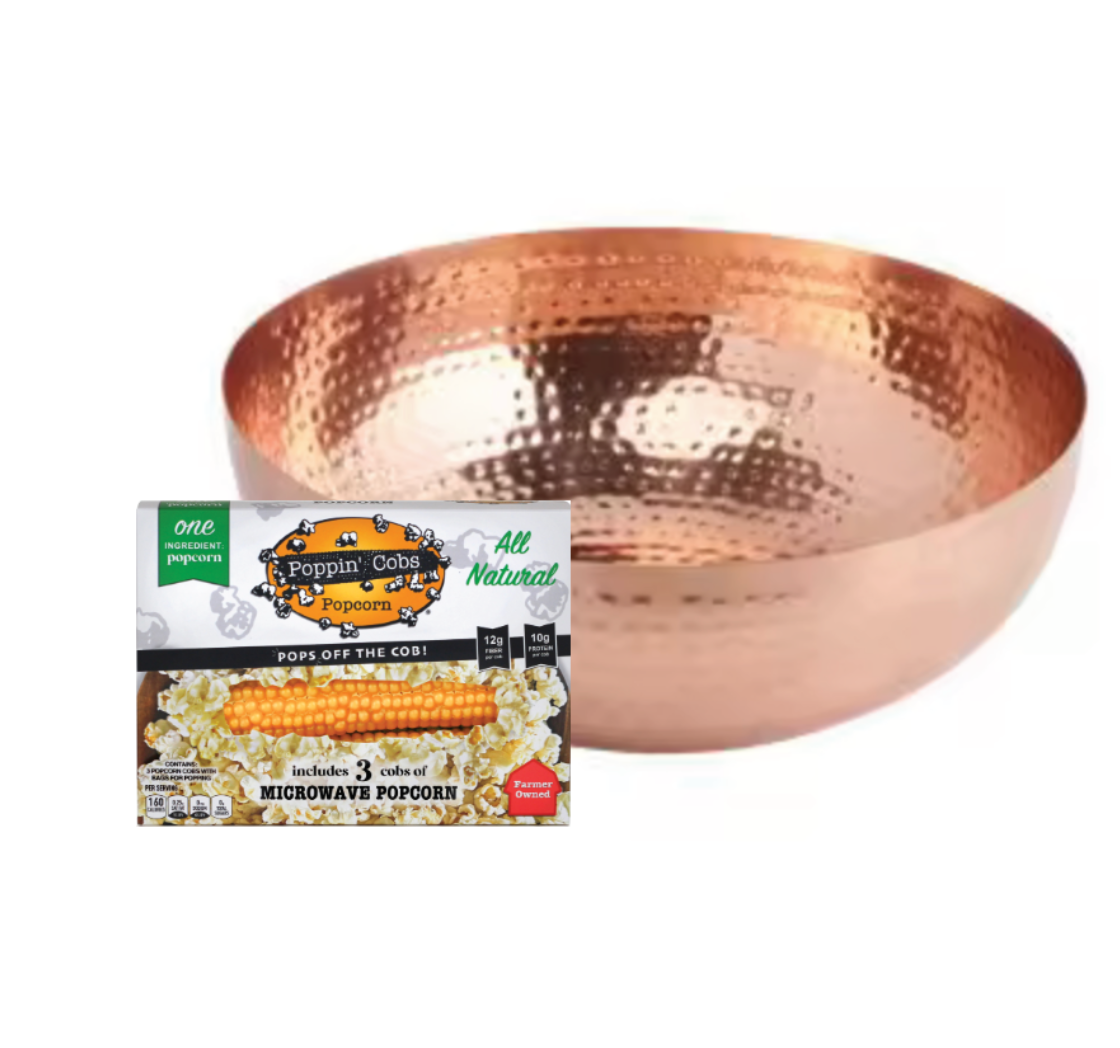 Copper Serving Bowl - With Poppin' Cobs 3-Pack