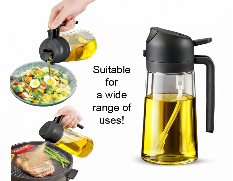Glass Oil Sprayer - 2 in 1 Spray Bottle and Pour Bottle