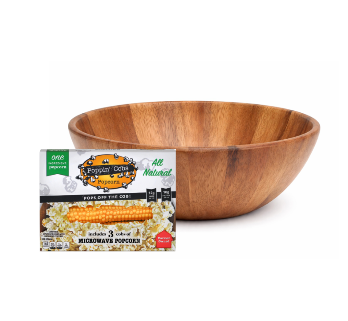 Wooden Serving Bowl - With Poppin' Cobs 3-Pack