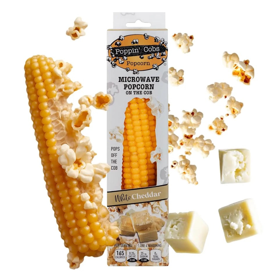 Poppin' Cobs Microwave Popcorn with White Cheddar Seasoning (Pack of 8)