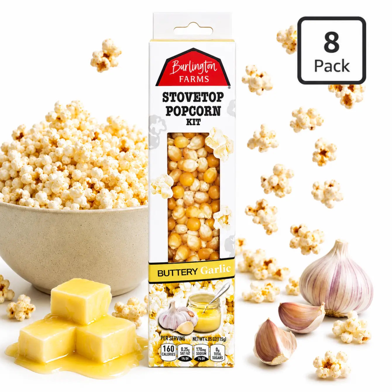 Burlington Farms Stovetop Kernels - Buttery Garlic Seasoning - 8 Count