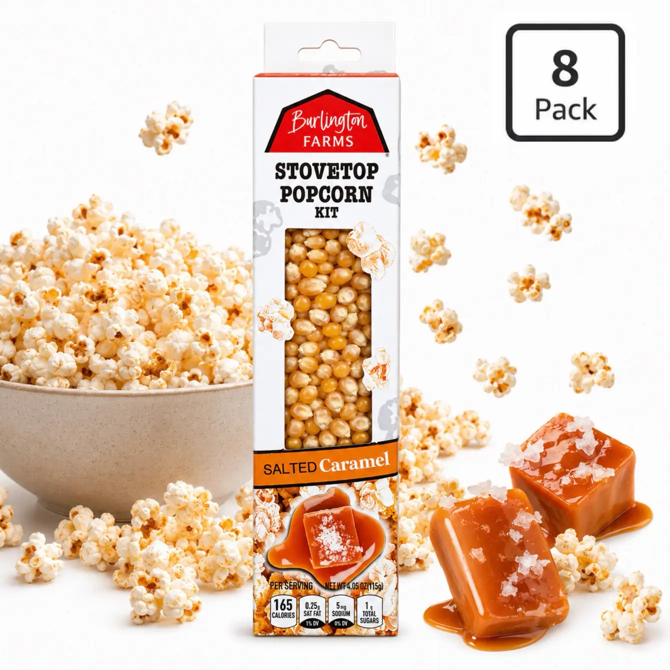 Burlington Farms Stovetop Kernels - Salted Caramel Seasoning - 8 Count